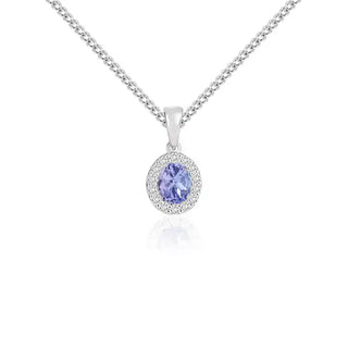 18ct White Gold Oval Tanzanite & Diamond Cluster Pendant