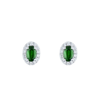 18ct White Gold Emerald & Diamond Halo Stud Earrings