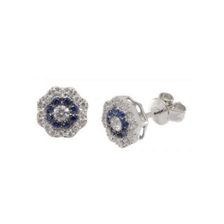 9ct White Gold Sapphire & Diamond Floral Stud Earrings