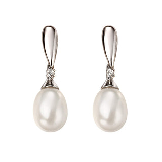 9ct White Gold Freshwater Pearl Drop Earrings
