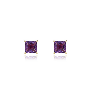 9ct Yellow Gold 3mm Square Amethyst Stud Earrings