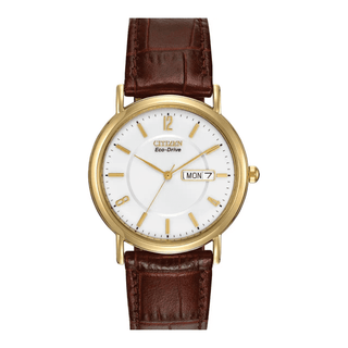Citizen Eco-Drive Gold Tone Brown Strap Watch