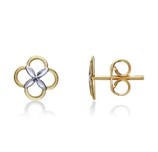 9ct Yellow & White Gold Four Leaf Clover Studs