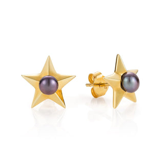 Gold Plated Star Pearl Stud Earrings