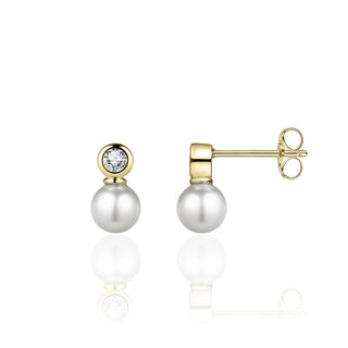 Gisser Gold Plated Bezel And Pearl Ear Studs