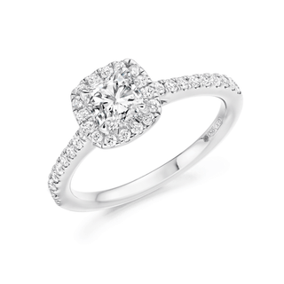Platinum Cushion Cut Diamond Ring With Halo