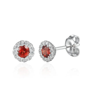 9ct White Gold Garnet & Diamond Cluster Earrings