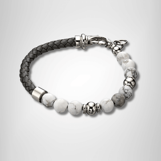 Stainless Steel Howlite & Grey Leather Bracelet