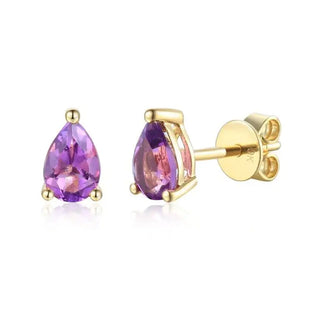 9ct Yellow Gold Pear Shaped Amethyst Stud Earrings