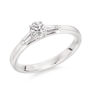 Platinum Oval & Tapered Baguette Diamond Trilogy Ring
