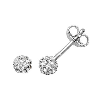 Silver Crystal Ball Stud Earrings