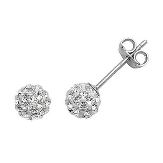 Silver Crystal Ball Stud Earrings