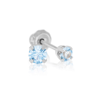Stainless Steel 3mm Aqua CZ Piercing Earring