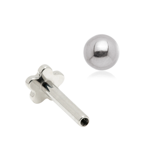 14ct White Gold 2.5mm Ball Internal Thread Flat Back Stud