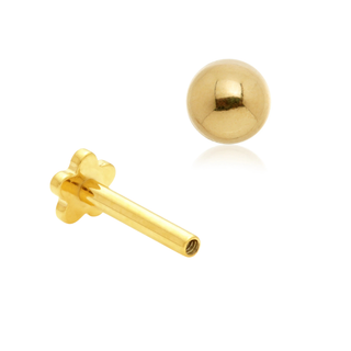 14ct Yellow Gold 3mm Ball Internal Thread Flat Back Stud