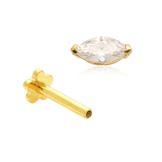 14ct Yellow Gold Marquise Internal Thread Flat Back Stud
