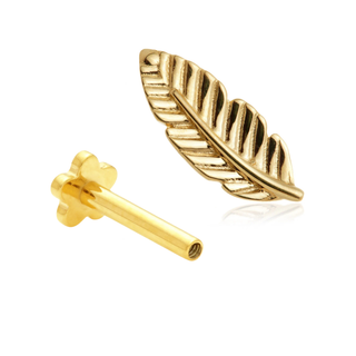 Gold leaf-shaped cartilage earring on a white background