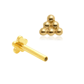 14ct Yellow Gold Triangle Ball Internal Thread Flat Back Stud