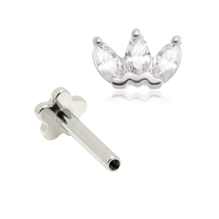 14ct White Gold Marquise Triple Gem Internal Thread Flat Back Stud