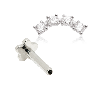 14ct White Gold Jewelled Crescent Internal Thread Flat Back Stud