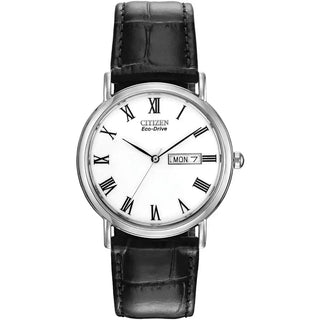 Citizen Eco-Drive White Dial Black Leather Strap