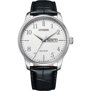 Citizen Men's Eco-Drive White Dial Leather Watch