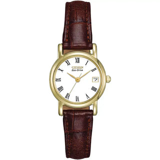 Citizen Ladies Eco-Drive Gold Tone Brown Strap Watch