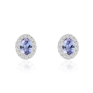 18ct White Gold Oval Tanzanite & Diamond Cluster Earrings