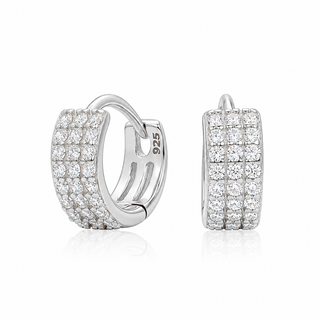 Silver Mini Wide CZ Huggie Hoops