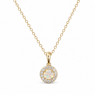 9ct Yellow Gold Opal & Diamond Cluster Pendant