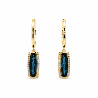 9ct Yellow Gold London Blue Topaz Diamond Halo Drop Earrings