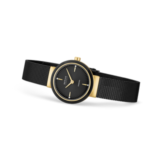 Bering Black & Gold Ceramic Wave Diamond Mesh Watch
