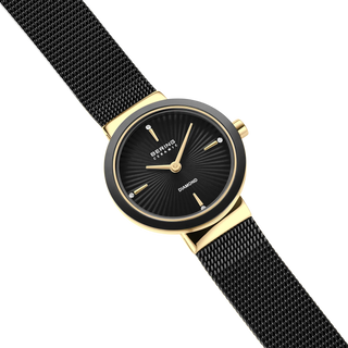 Bering Black & Gold Ceramic Wave Diamond Mesh Watch