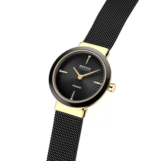 Bering Black & Gold Ceramic Wave Diamond Mesh Watch