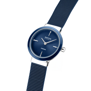 Bering Blue Ceramic Wave Diamond Mesh Watch
