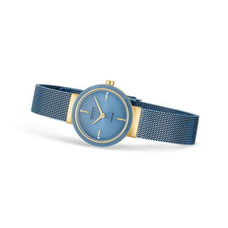 Bering Ice Blue & Gold Ceramic Wave Diamond Mesh Watch