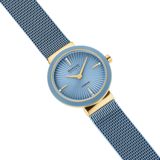 Bering Ice Blue & Gold Ceramic Wave Diamond Mesh Watch