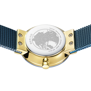 Bering Ice Blue & Gold Ceramic Wave Diamond Mesh Watch