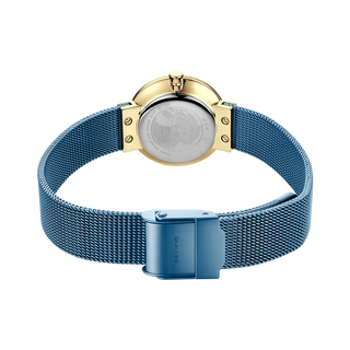 Bering Ice Blue & Gold Ceramic Wave Diamond Mesh Watch