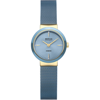 Bering Ice Blue & Gold Ceramic Wave Diamond Mesh Watch
