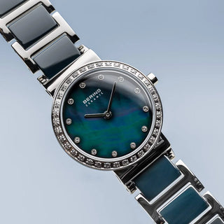 Bering Blue Ceramic CZ Bezel Bracelet Watch