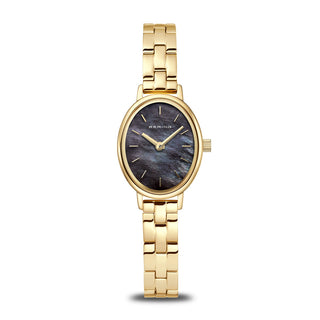 Bering Ladies Gold Tone Black Mother of Pearl Oval Dial Watch