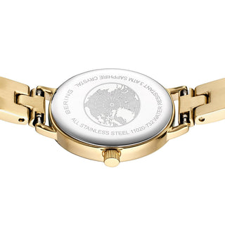Bering Ladies Gold Tone Black Mother of Pearl Oval Dial Watch