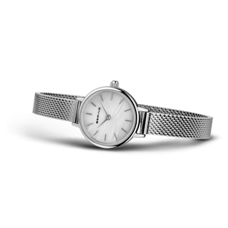 Bering Silver Petite Mother-of-Pearl Mesh Watch