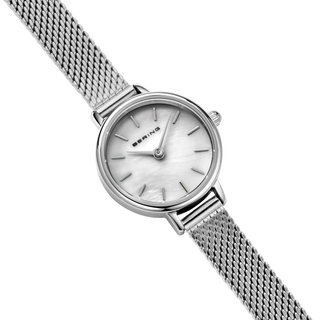 Bering Silver Petite Mother-of-Pearl Mesh Watch