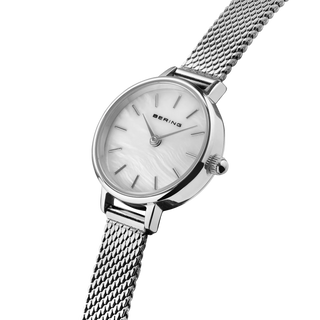 Bering Silver Petite Mother-of-Pearl Mesh Watch