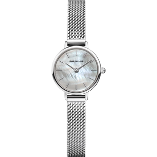 Bering Silver Petite Mother-of-Pearl Mesh Watch