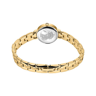 Gold watch with a detailed face on a white background