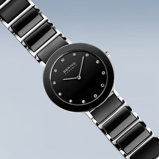 Bering Ladies Black & Silver Ceramic Crystal Watch
