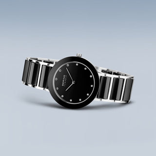 Bering Ladies Black & Silver Ceramic Crystal Watch